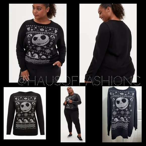 TORRID Disney NMBC Jack Skellington Face Black Sweater! NWT! - Picture 2 of 7